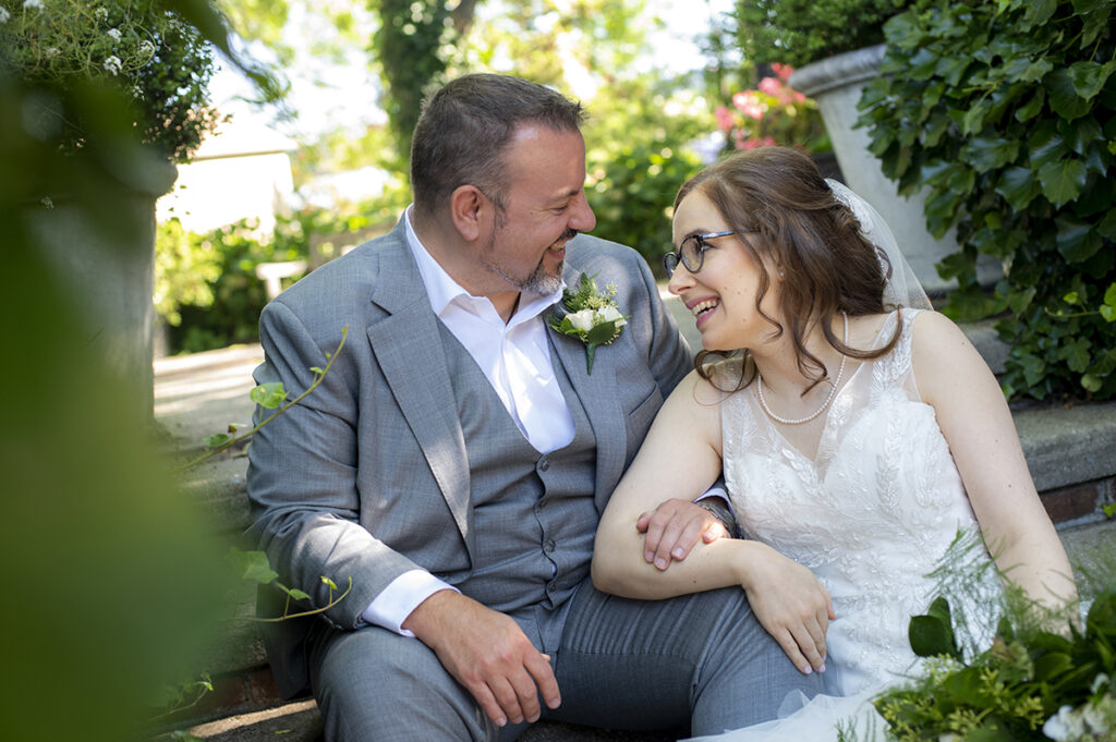 bride and groom on their wedding day. The River Cafe wedding