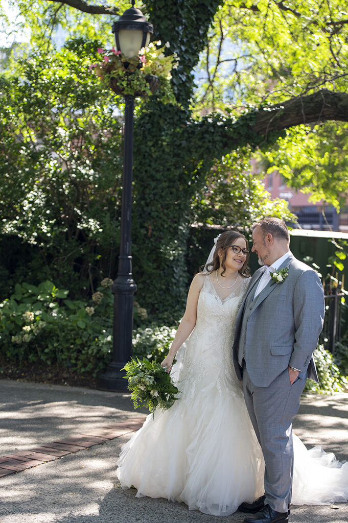 bride and groom on their wedding day. The River Cafe wedding
