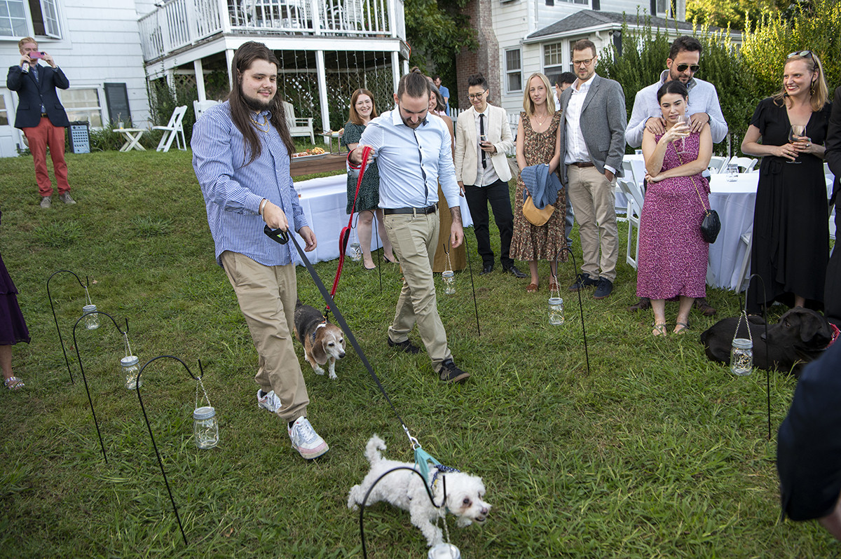 wedding ceremony at Oyster Bay backyard wedding