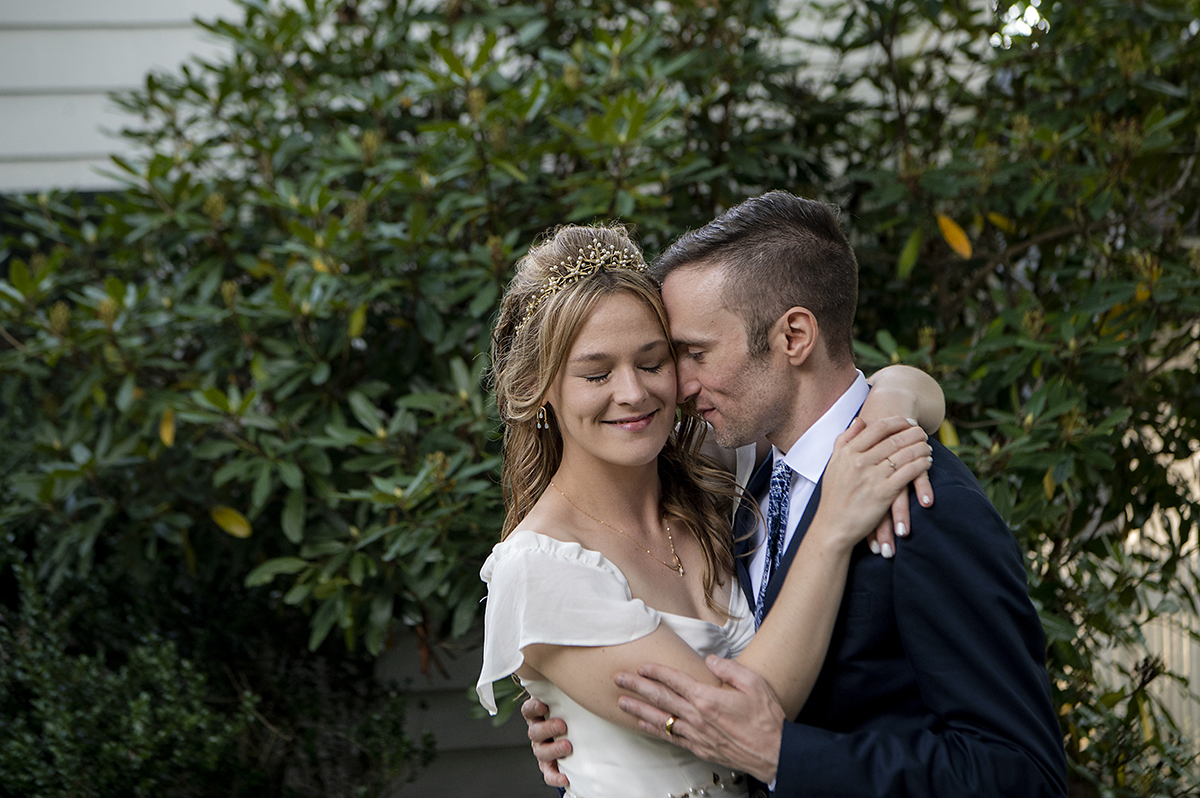 bride and groom portrait at Oyster Bay backyard wedding