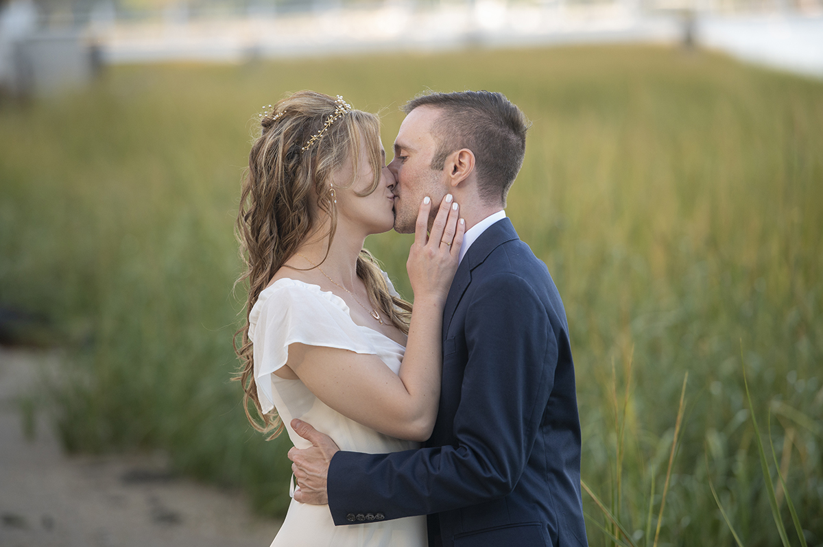 bride and groom portrait at Oyster Bay backyard wedding