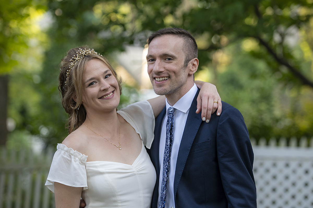 bride and groom portrait at Oyster Bay backyard wedding