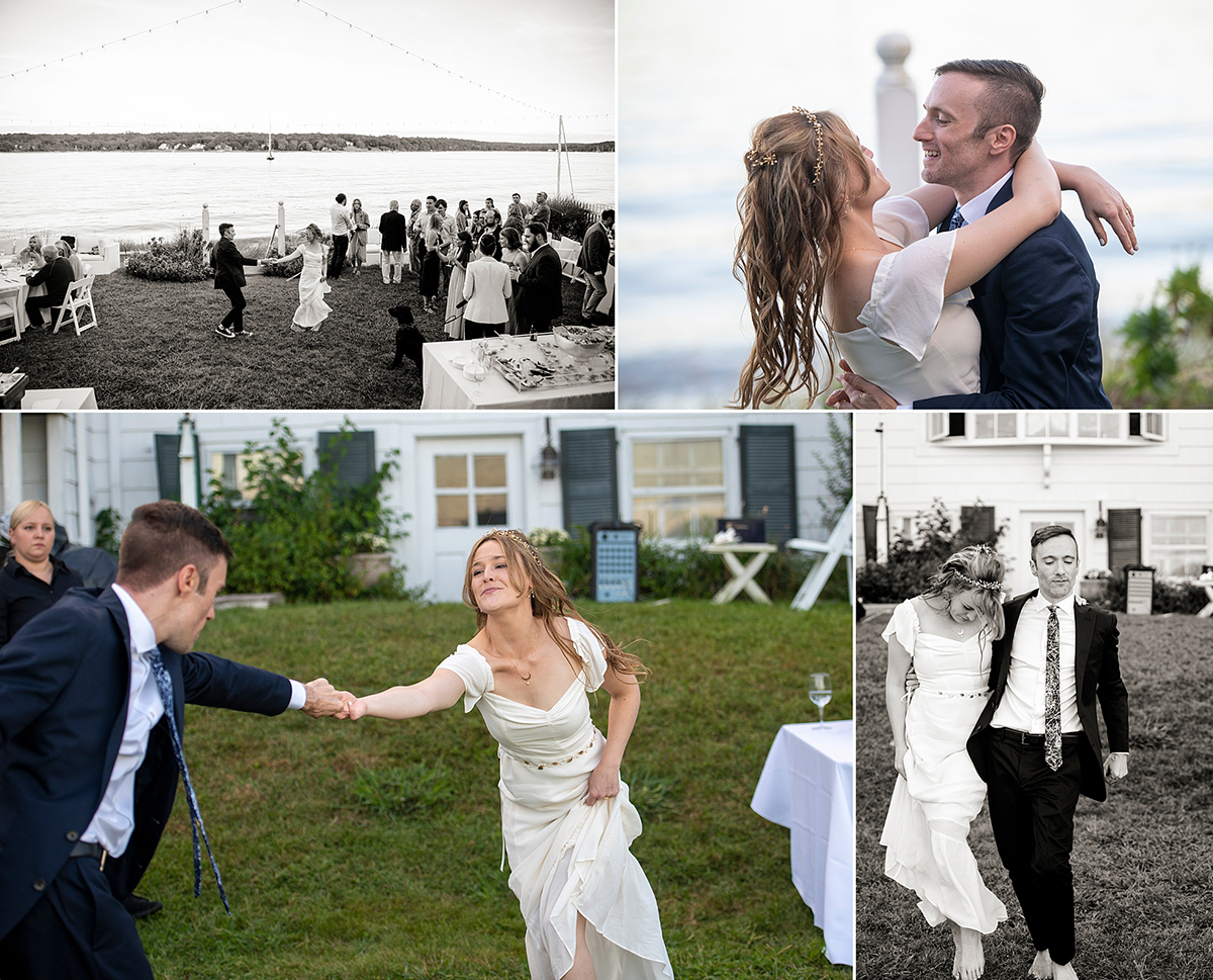 bride and groom first dance at Oyster Bay backyard wedding reception