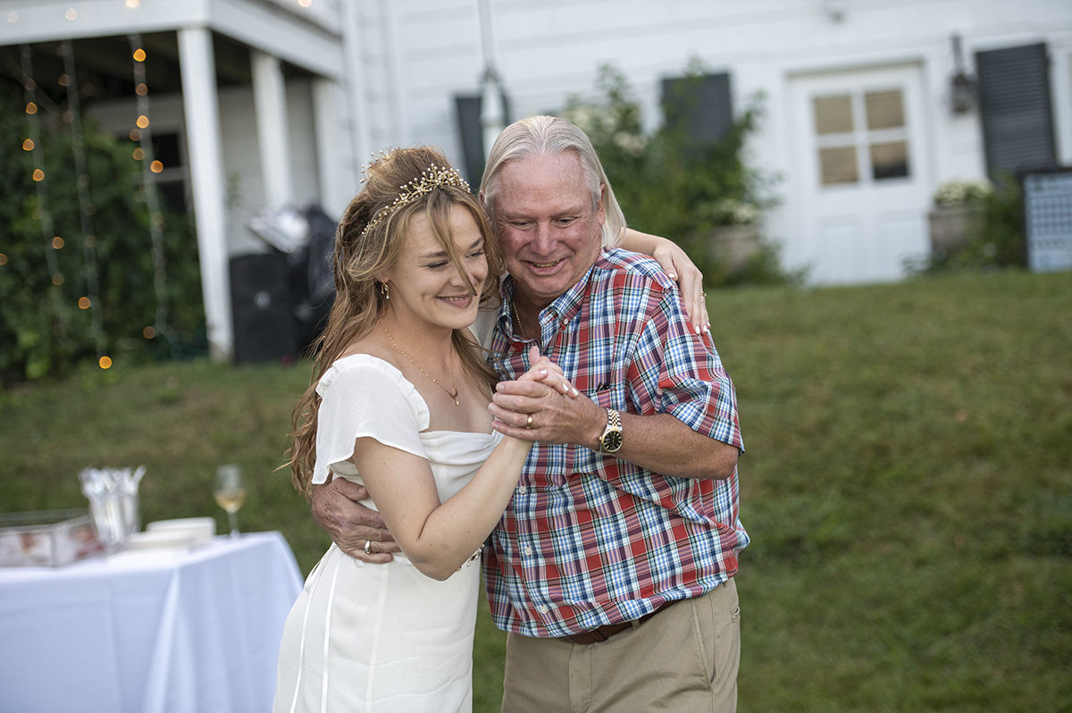 dancing at Oyster Bay backyard wedding reception
