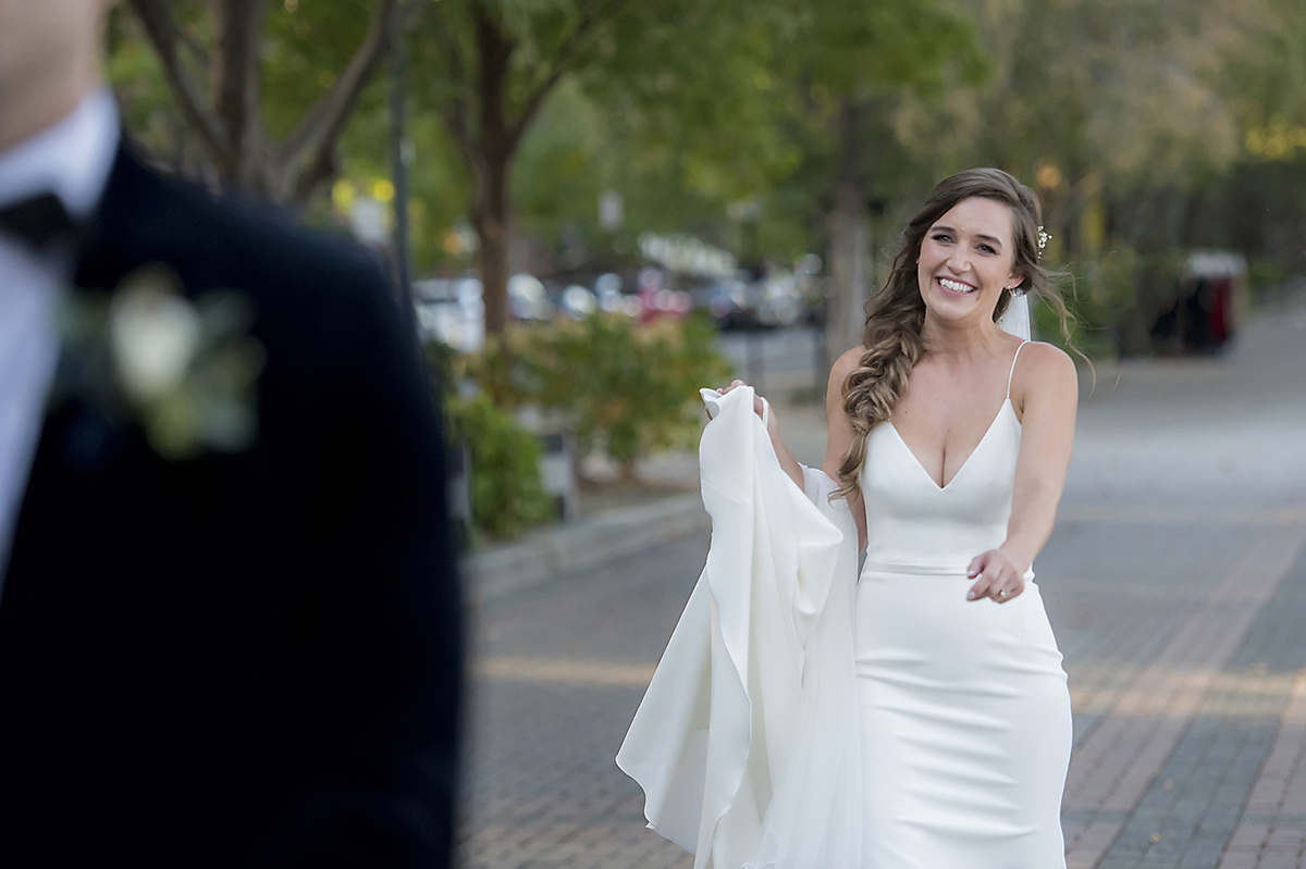 bride and groom in Hoboken on their wedding day