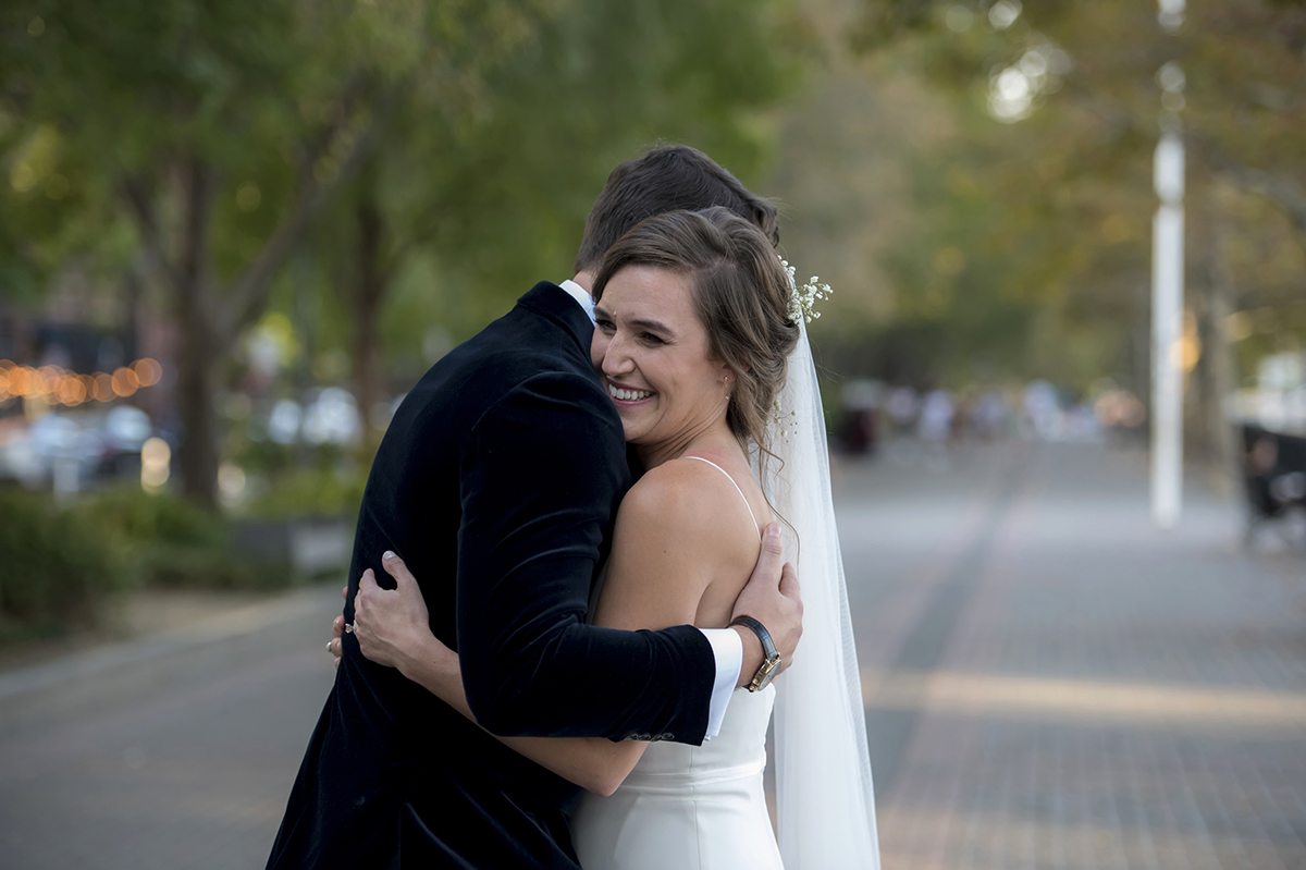 bride and groom in Hoboken on their wedding day