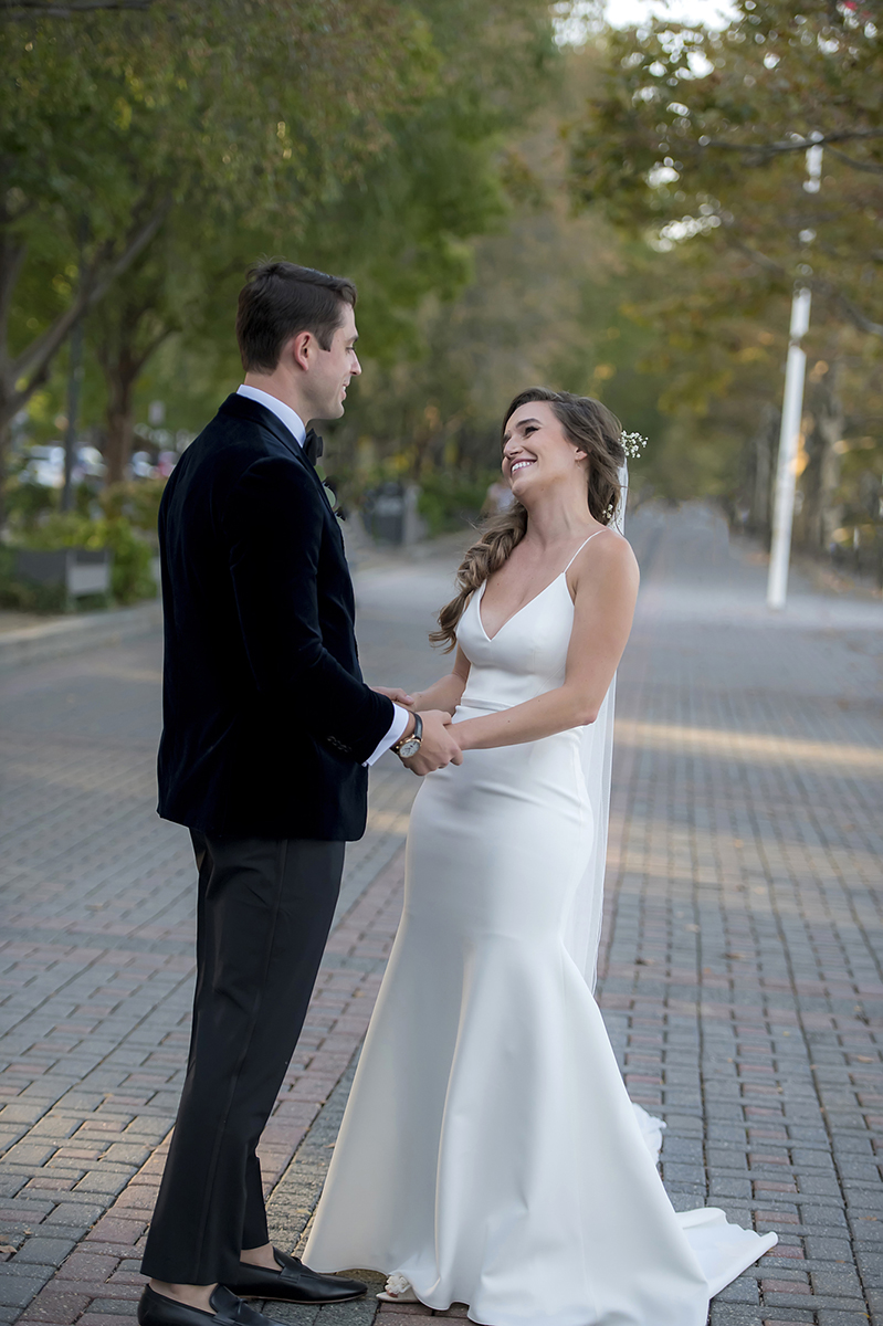 bride and groom in Hoboken on their wedding day