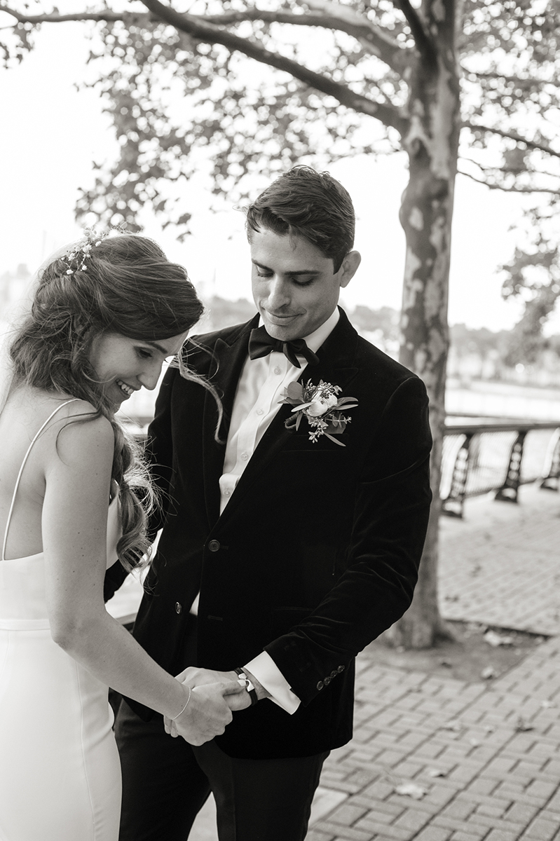 bride and groom in Hoboken on their wedding day