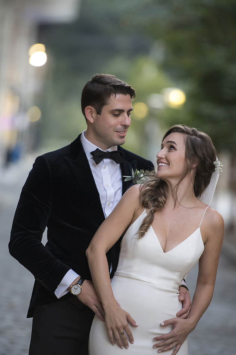 bride and groom in Hoboken on their wedding day