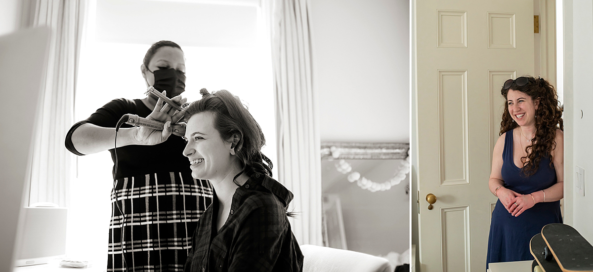 bride getting ready for her West Village intimate backyard wedding in NYC