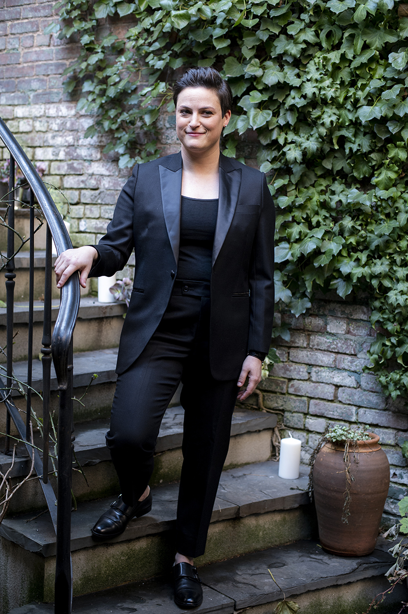 bridal portrait before her West Village intimate backyard wedding in NYC. LGBTQ wedding