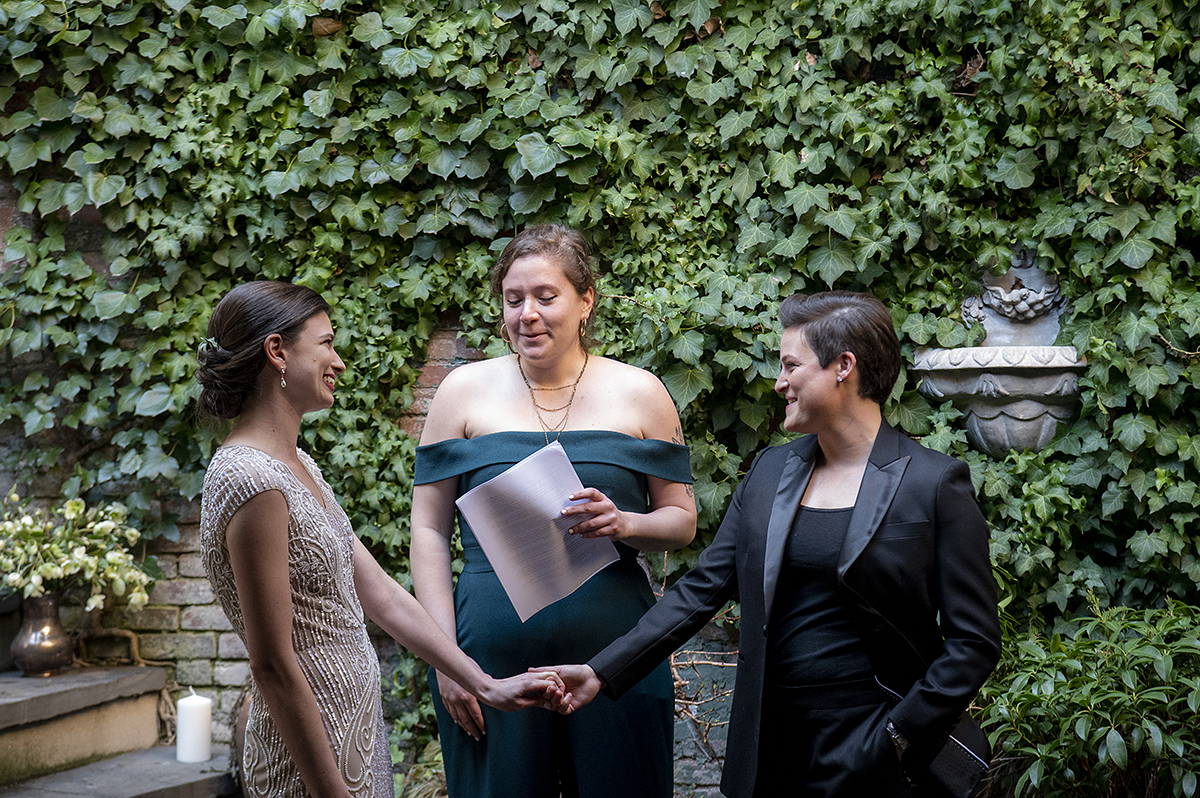 West Village intimate backyard wedding in NYC. LGBTQ wedding