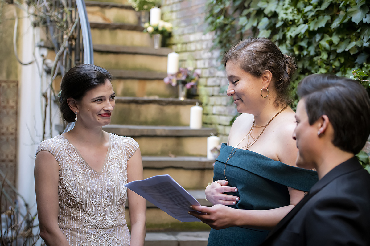 West Village intimate backyard wedding in NYC. LGBTQ wedding