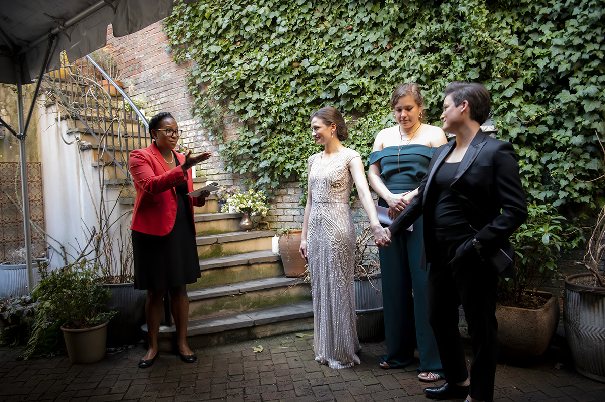 West Village intimate backyard wedding in NYC. LGBTQ wedding