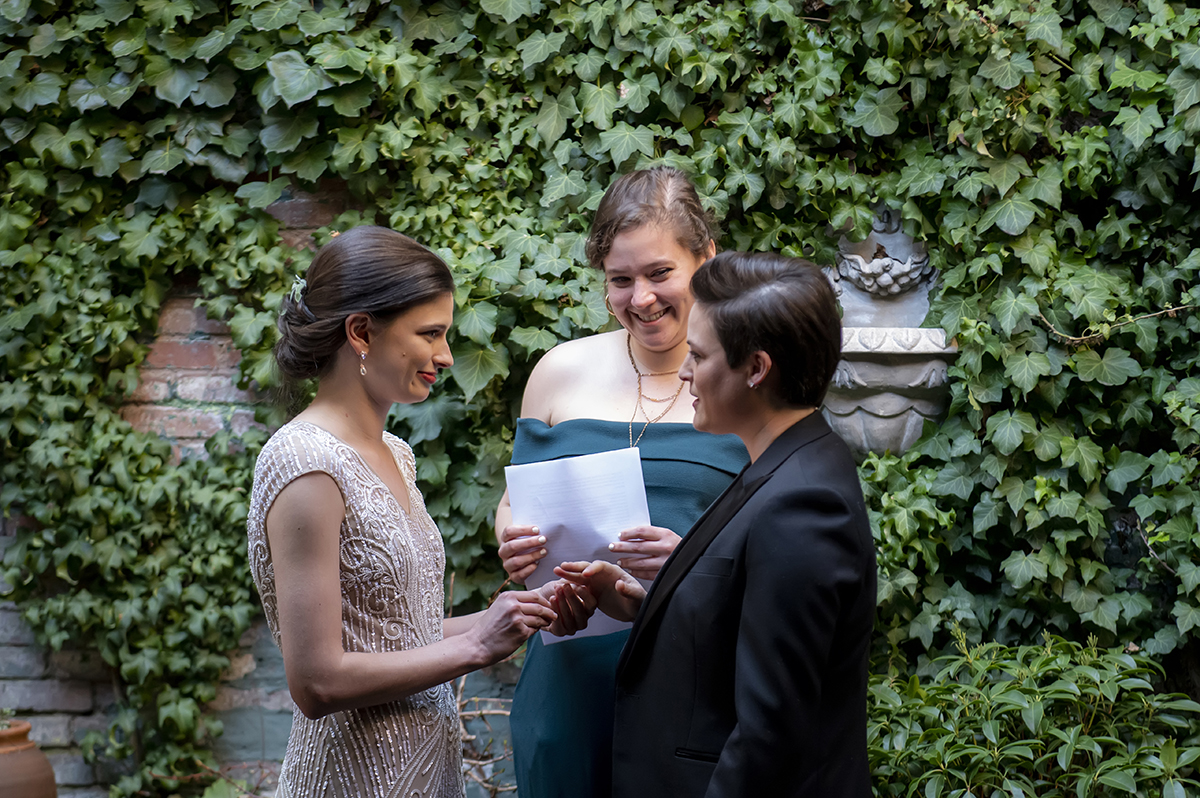 West Village intimate backyard wedding in NYC. LGBTQ wedding