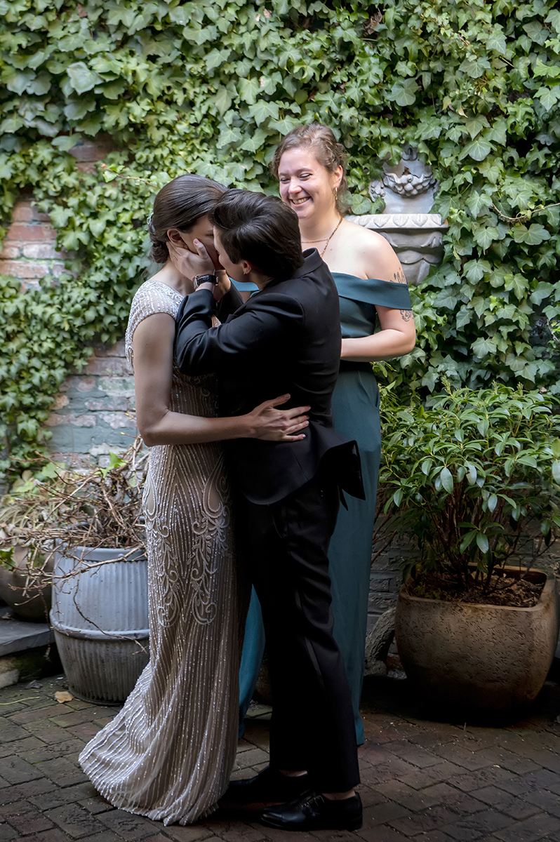 West Village intimate backyard wedding in NYC. LGBTQ wedding