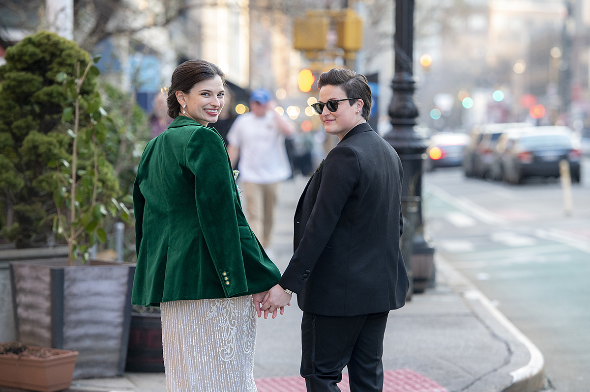 2 brides wedding portraits after their West Village intimate backyard wedding in NYC. LGBTQ wedding