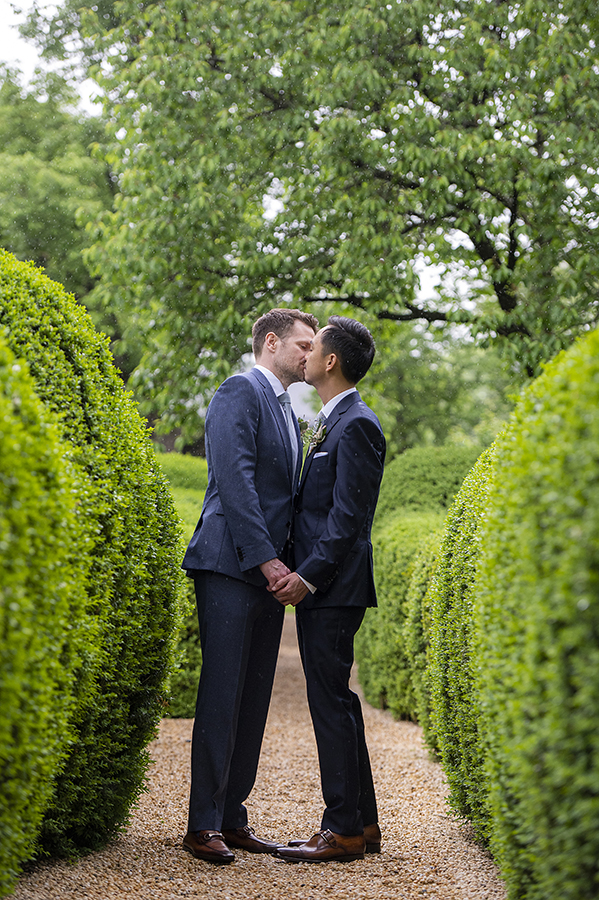 two grooms on wedding day at Liberty Hall Museum