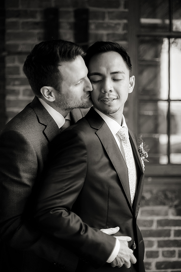 two grooms on wedding day at Liberty Hall Museum