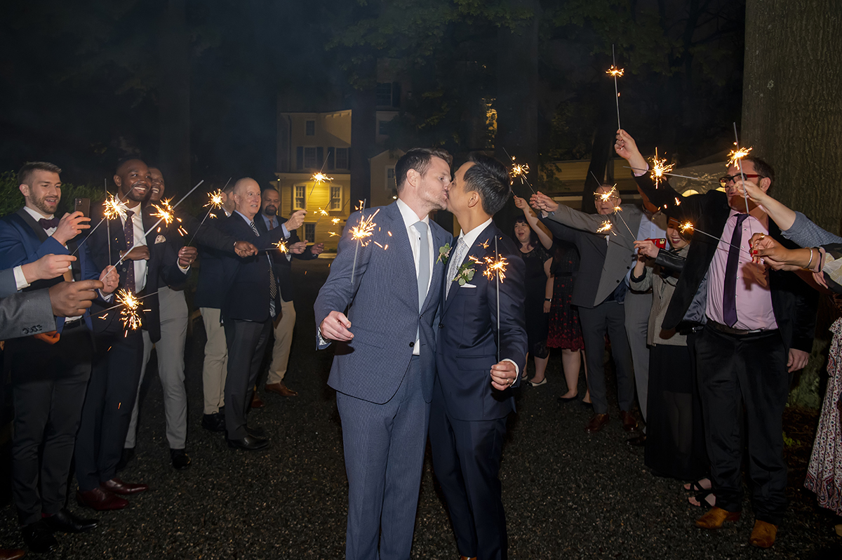 sparkler sendoff at wedding at Liberty Hall Museum