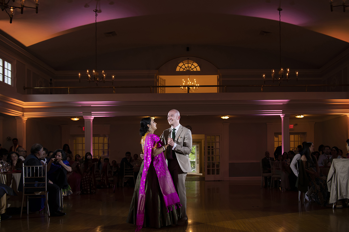 first dance during wedding reception at Glen Ridge Women’s Club
