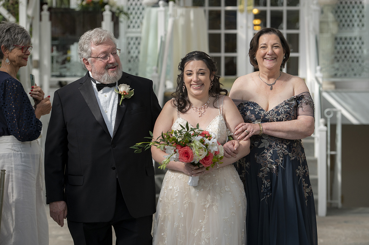 bride walking down the aisle at ceremony at Conservatory at The Madison Hotel Wedding in Morristown, NJ