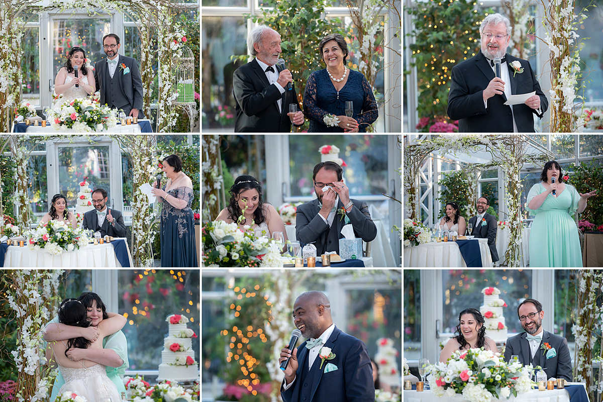 toasts at wedding reception at Conservatory at The Madison Hotel in Morristown, NJ