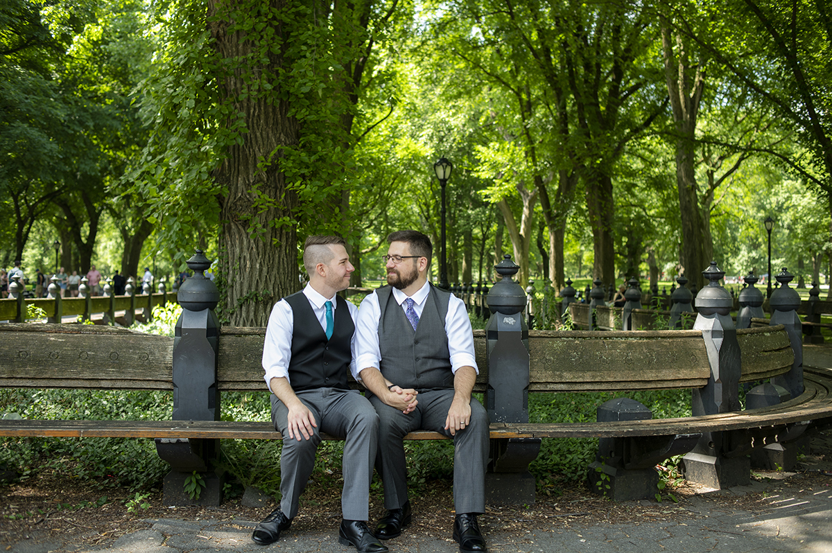 NYC elopement portraits in Central Park. LGBTQ wedding