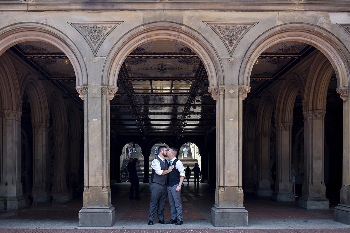 NYC elopement portraits in Central Park. LGBTQ wedding