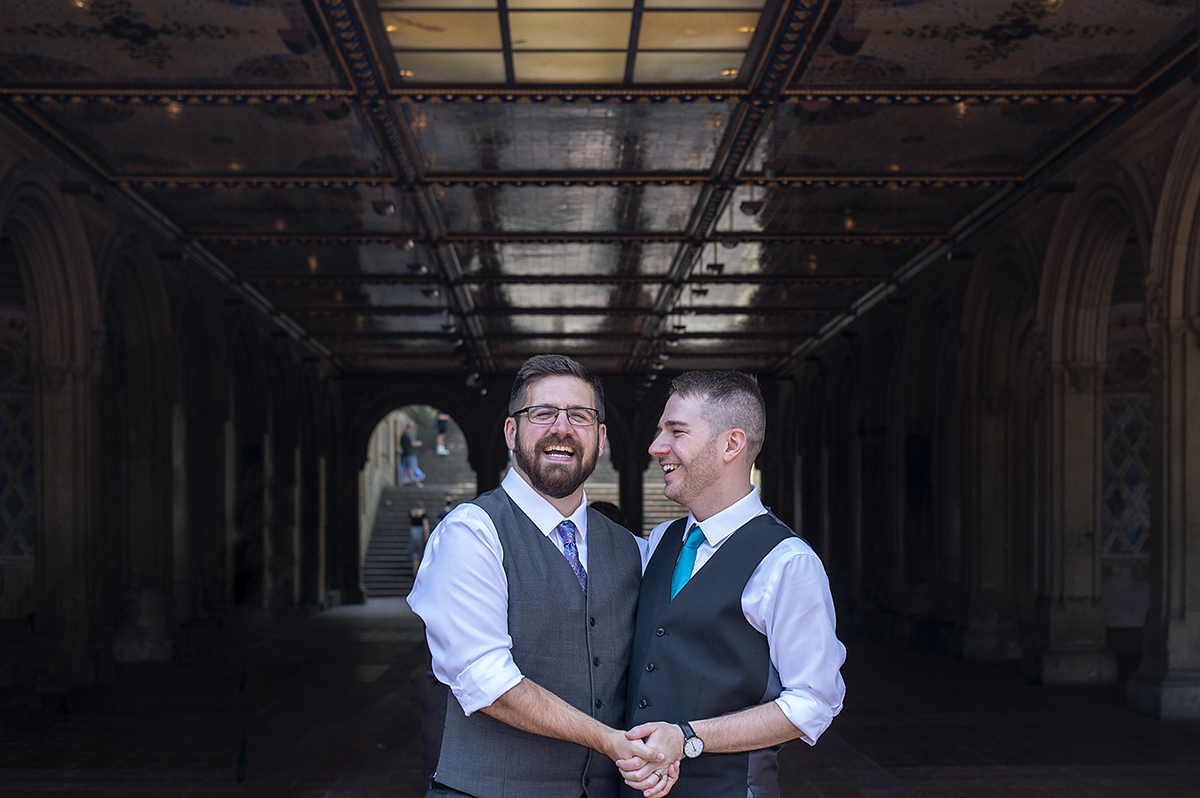 NYC elopement portraits in Central Park. LGBTQ wedding