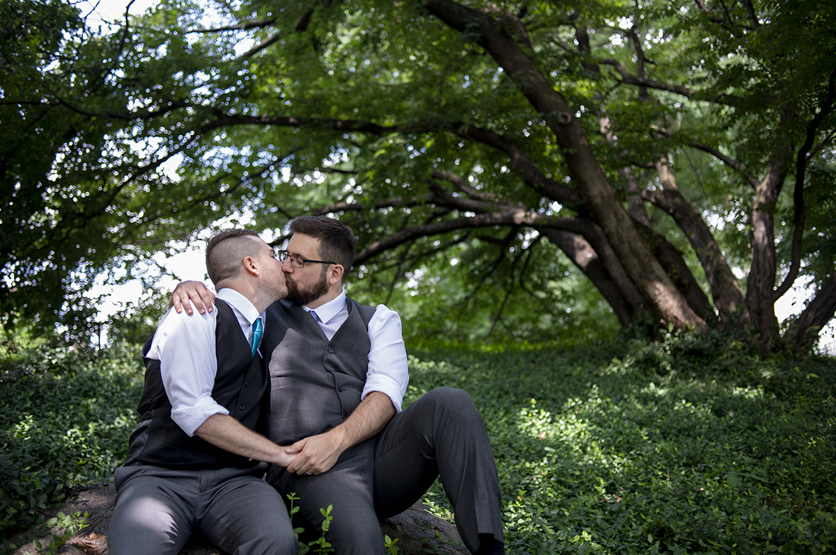 NYC elopement portraits in Central Park. LGBTQ wedding