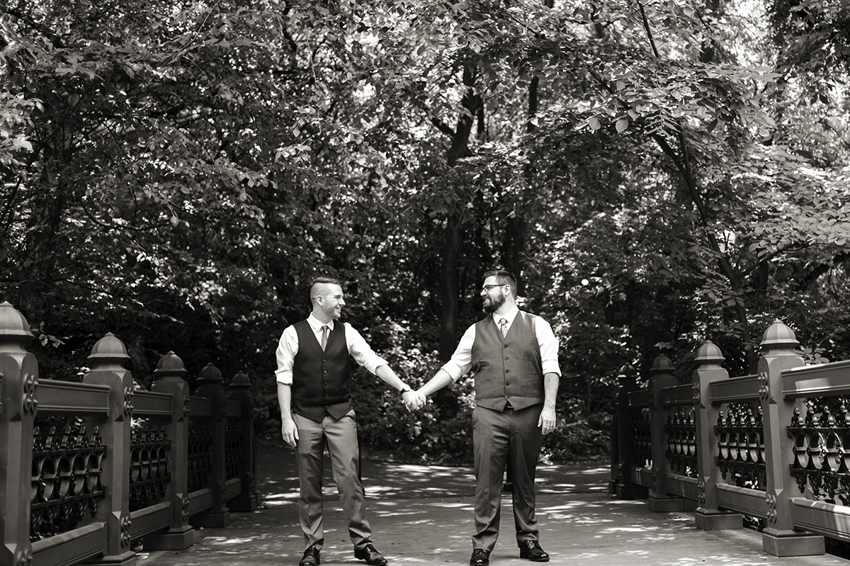 NYC elopement portraits in Central Park. LGBTQ wedding