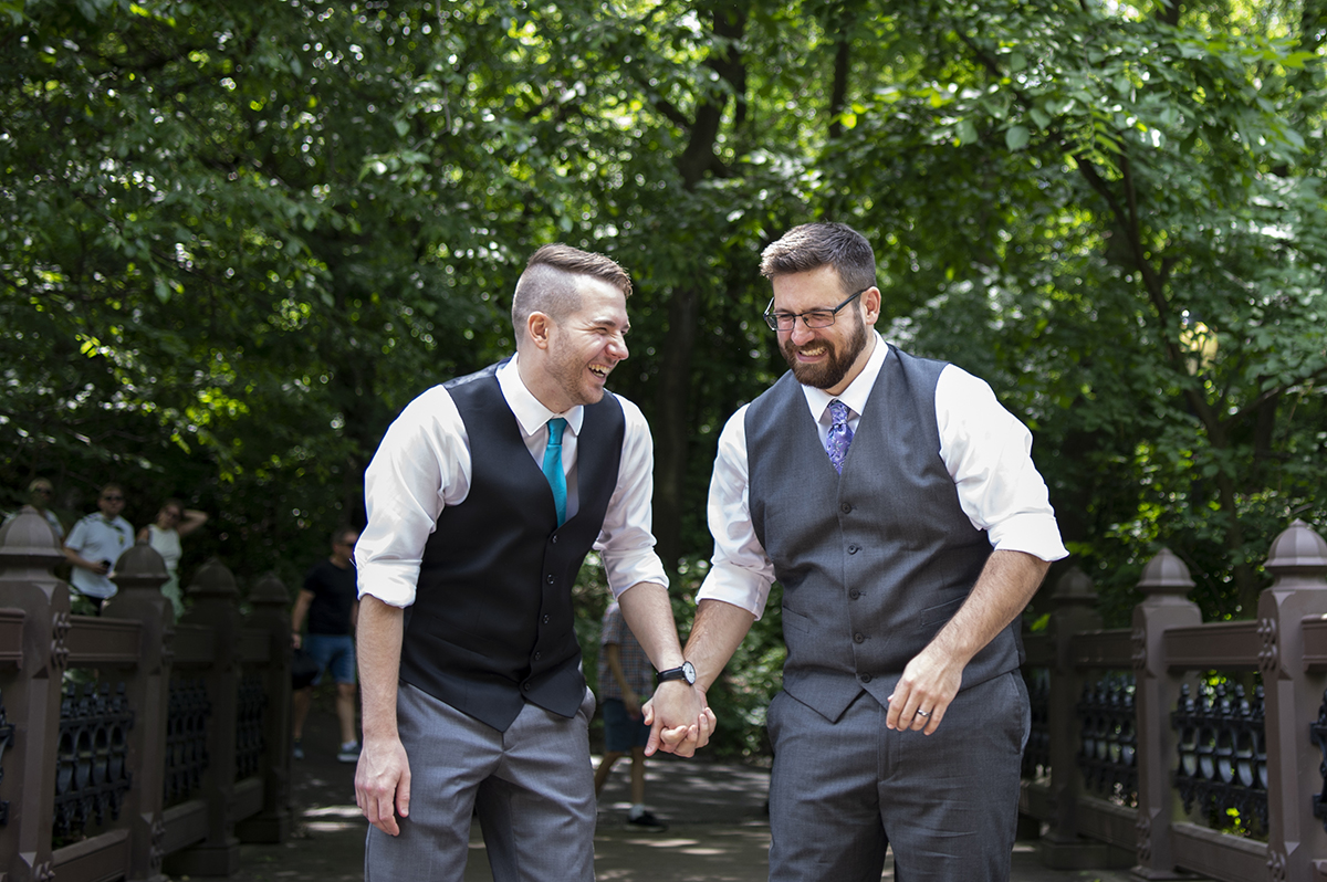 NYC elopement portraits in Central Park. LGBTQ wedding