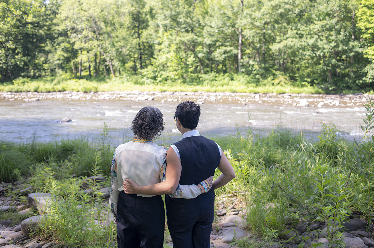 Two brides on their wedding day at Catamount at Emerson Lodge in the Catskills. LGBTQ wedding