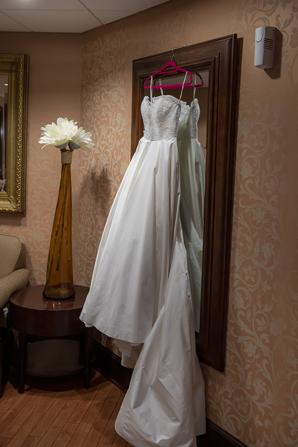 wedding dress at summer wedding at Temple Emanu-El in Closter