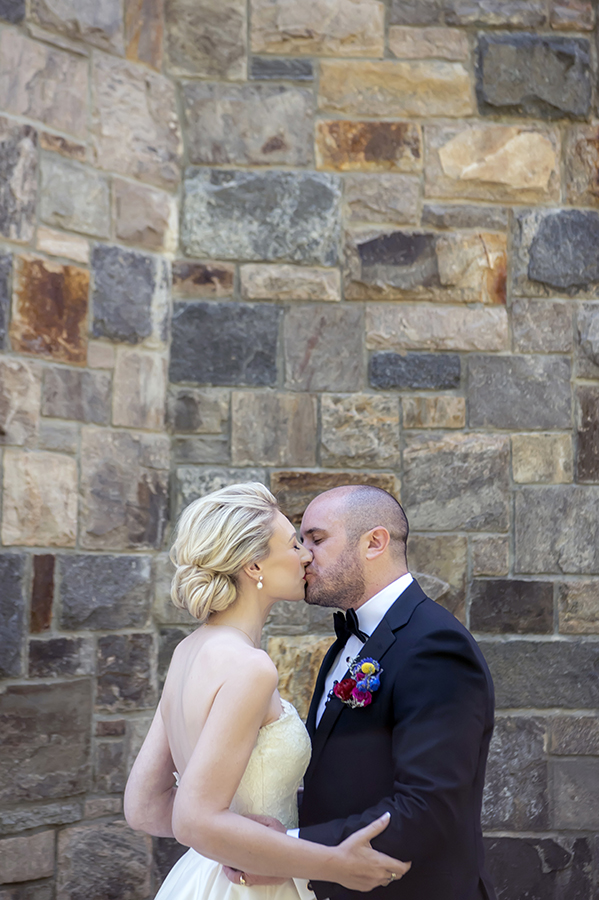 bride and groom portraits at summer wedding at Temple Emanu-El in Closter