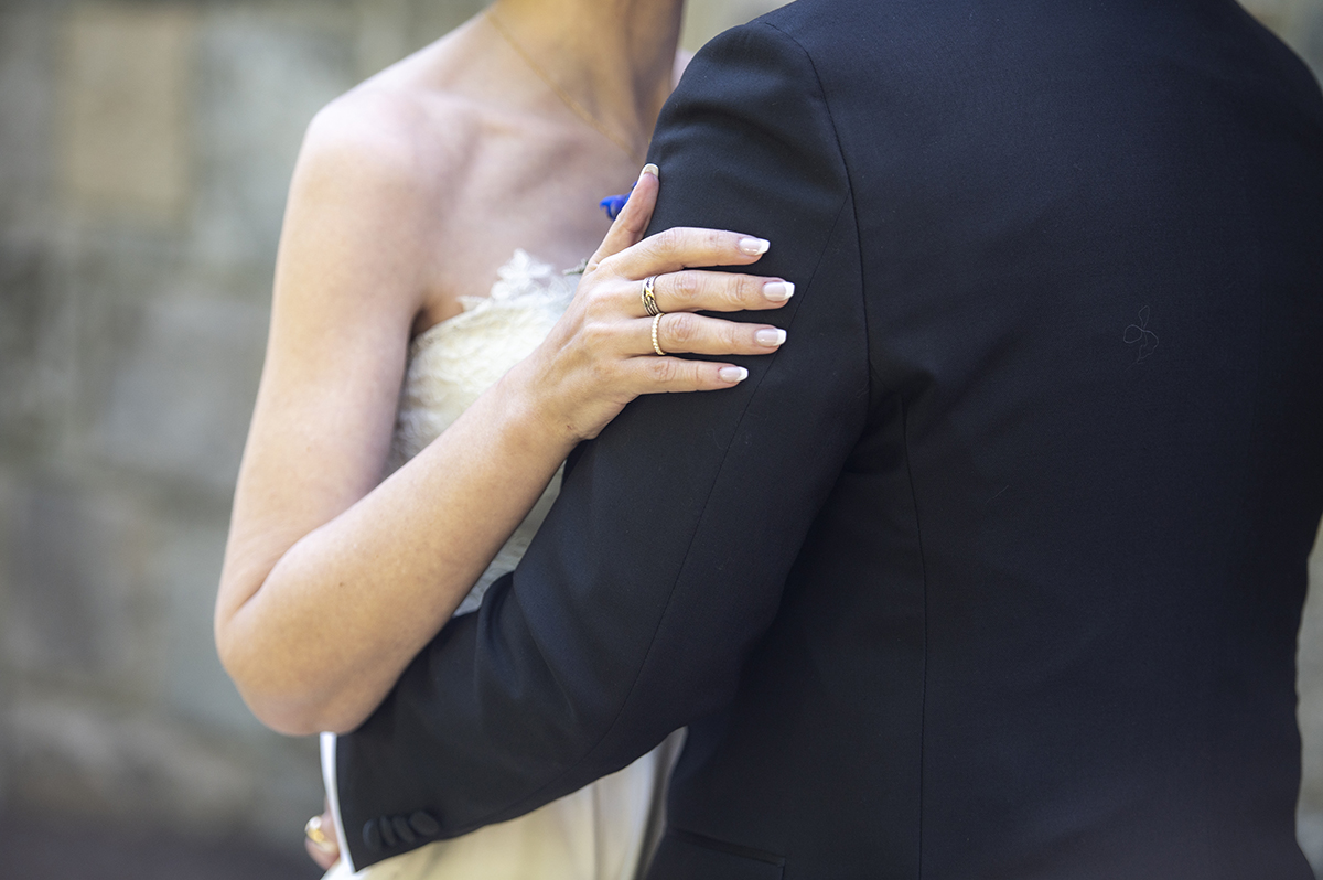 bride and groom portraits at summer wedding at Temple Emanu-El in Closter