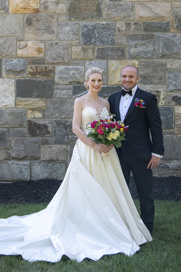 bride and groom portraits at summer wedding at Temple Emanu-El in Closter
