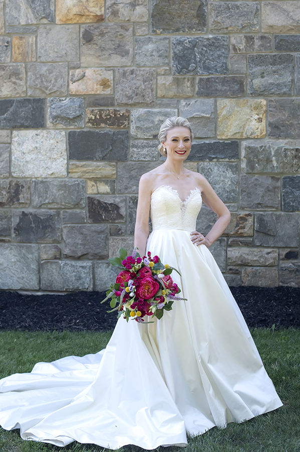 bride portraits at summer wedding at Temple Emanu-El in Closter