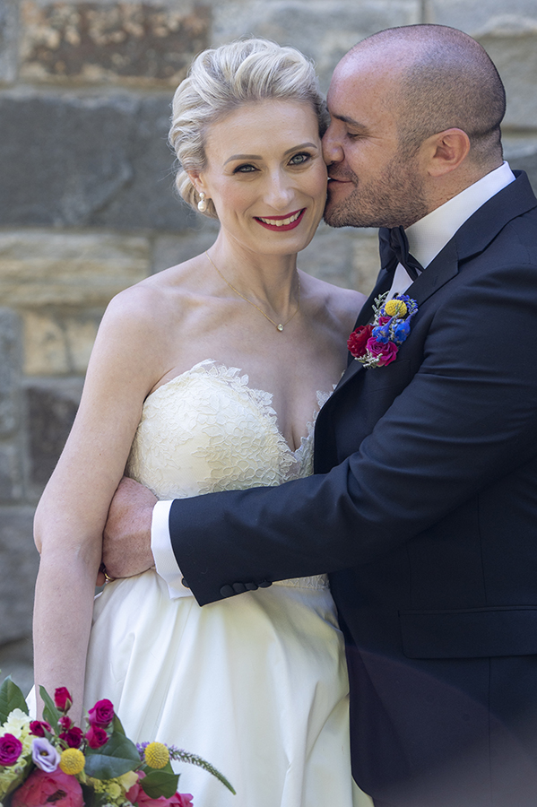 bride and groom portraits at summer wedding at Temple Emanu-El in Closter