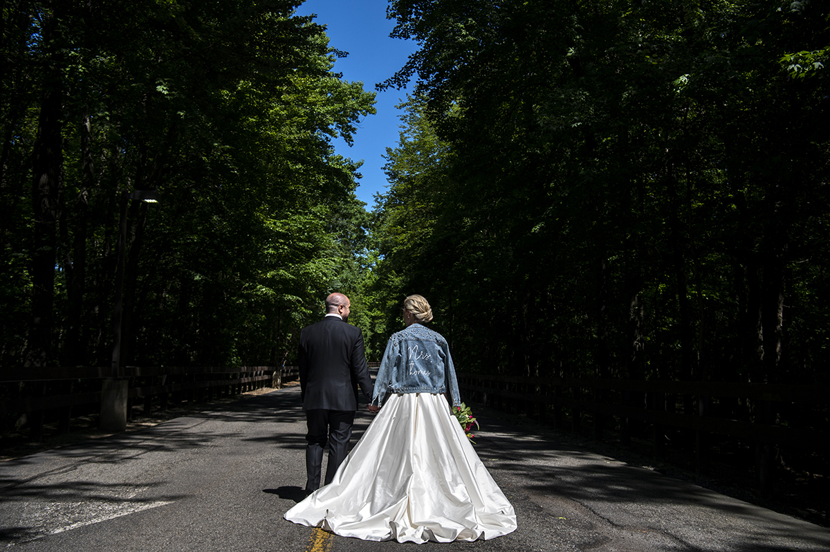 bride and groom portraits at summer wedding at Temple Emanu-El in Closter