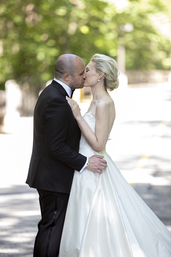 bride and groom portraits at summer wedding at Temple Emanu-El in Closter