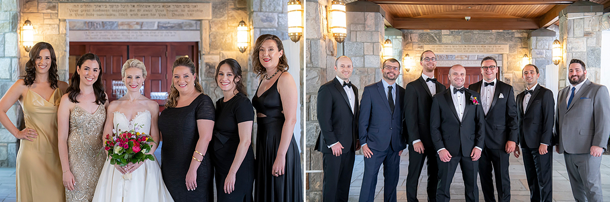 wedding party portraits at summer wedding at Temple Emanu-El in Closter