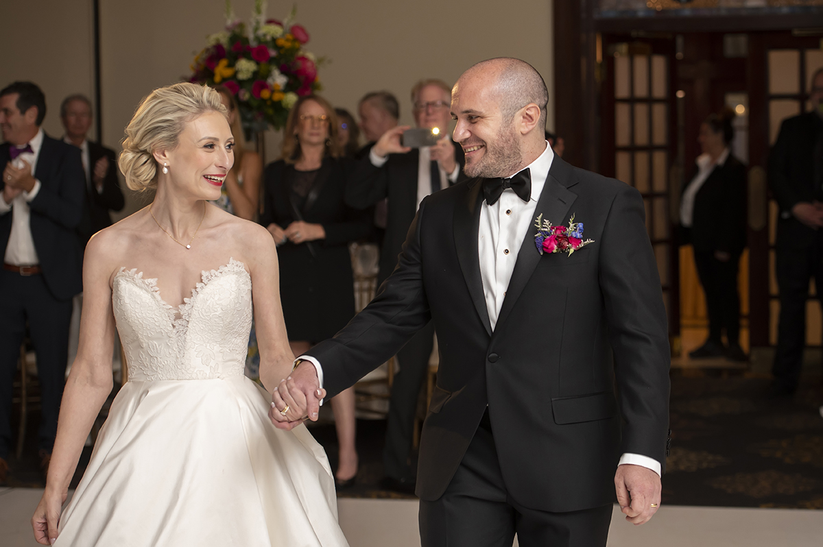 wedding reception at summer wedding at Temple Emanu-El in Closter