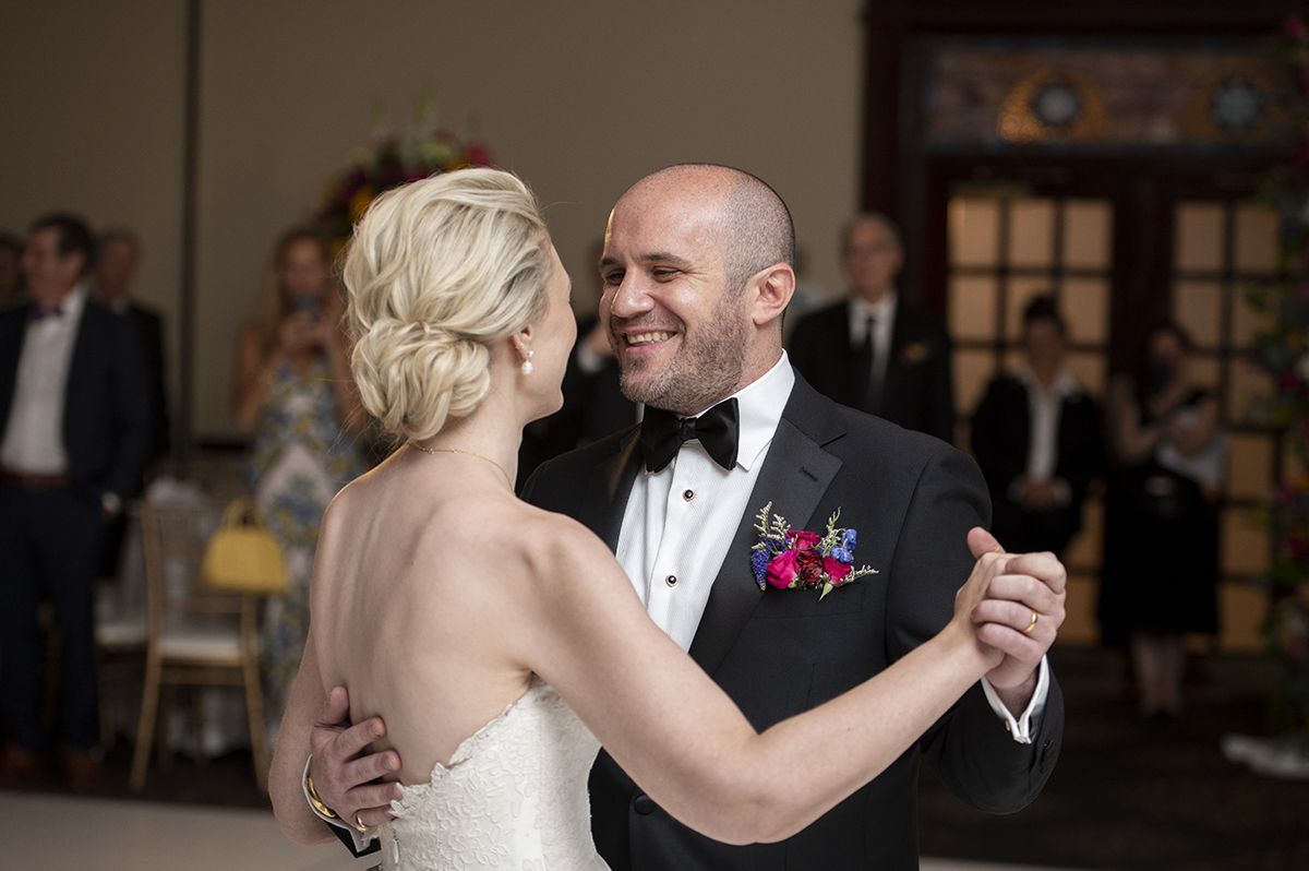 wedding reception at summer wedding at Temple Emanu-El in Closter