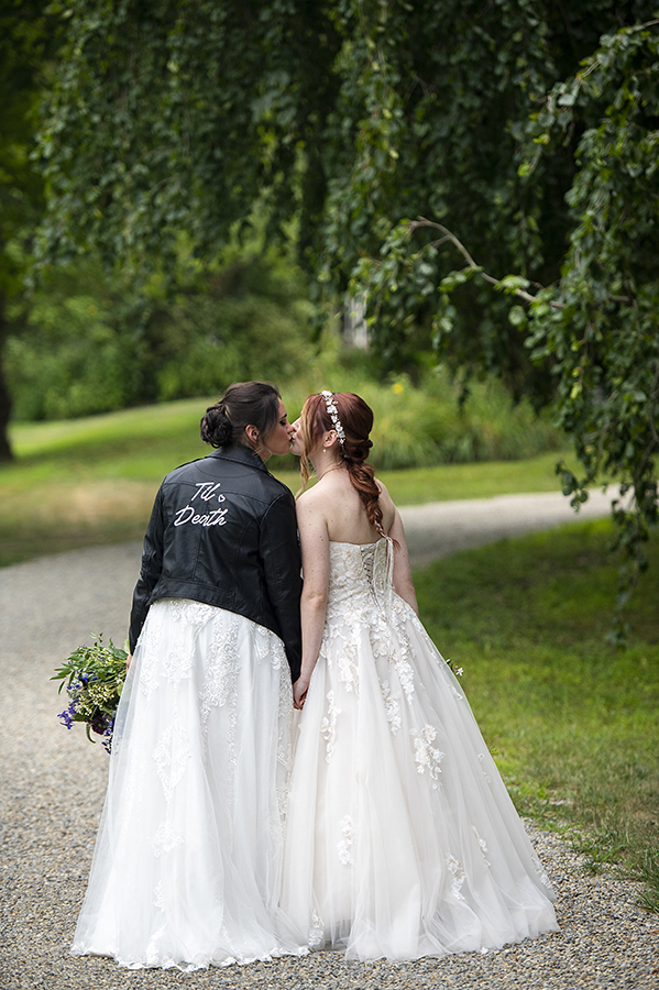 brides posing for portraits before their Crossed Keys Estate Wedding