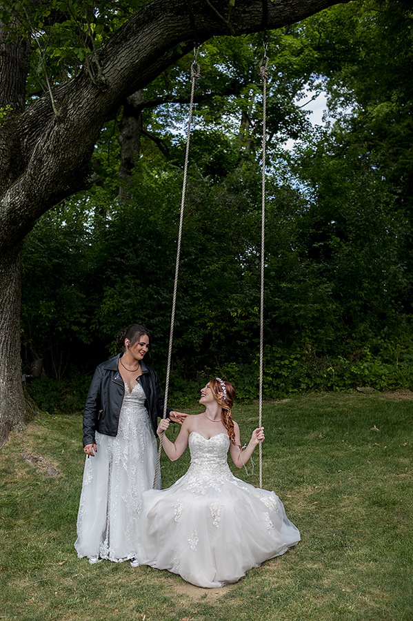 brides posing for portraits before their Crossed Keys Estate Wedding