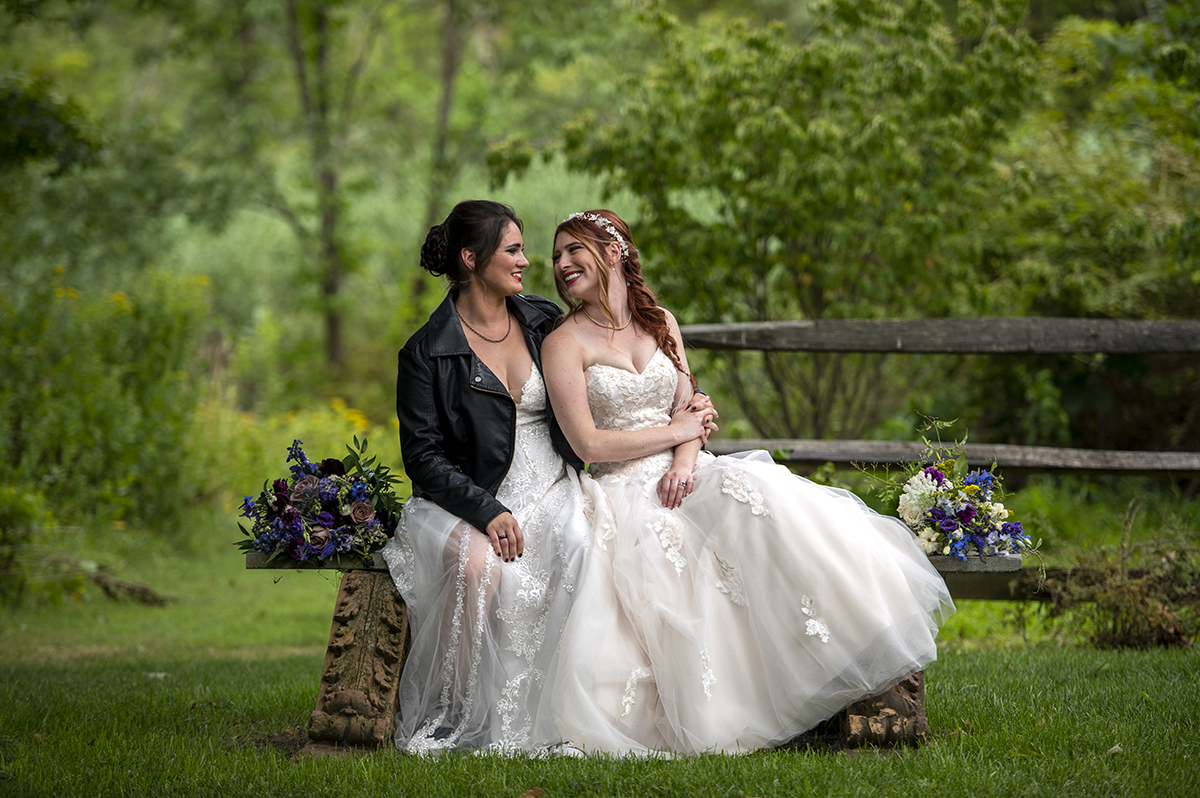 brides posing for portraits before their Crossed Keys Estate Wedding