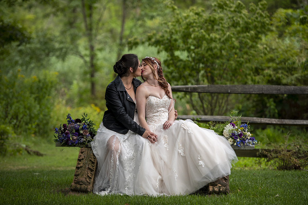 brides posing for portraits before their Crossed Keys Estate Wedding