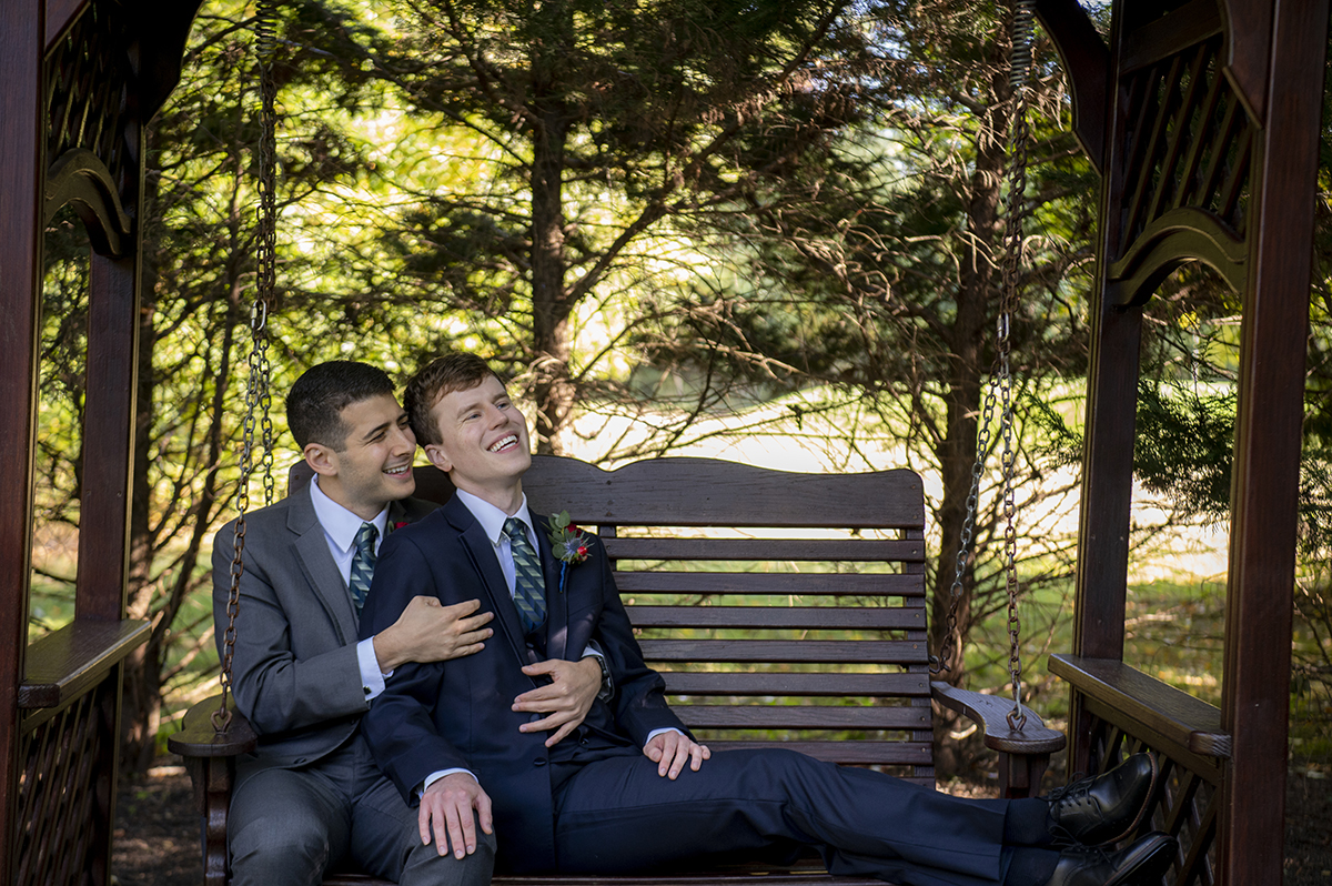two grooms on their wedding day at The English Manor. LGBTQ wedding